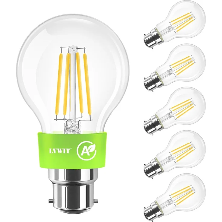 LVWIT 3.8W B22 LED Lampe Glühfaden A60, 2700K Warmweiß, ultrahell 806 Lumen Glühbirne, ersatz 60W, Rustikalampe in Kolbenform, Nicht Dimmbar, (6er Pack) Energieeffizienzklasse A