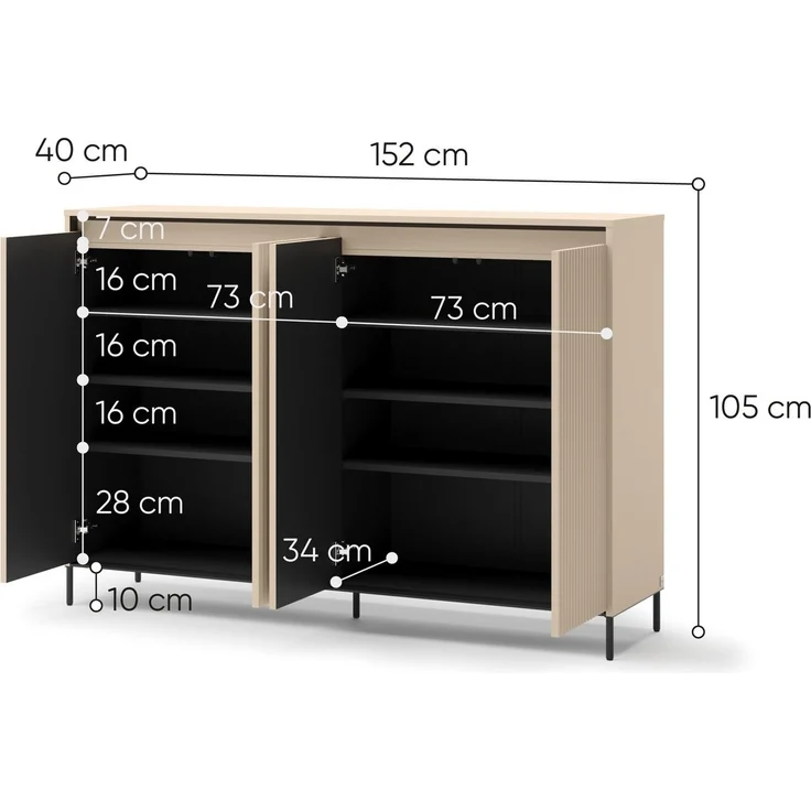 Compleo Kommode beige mit Lamellen FLORE, Elegant Schlafzimmer, Flur, geräumig – Bild 3