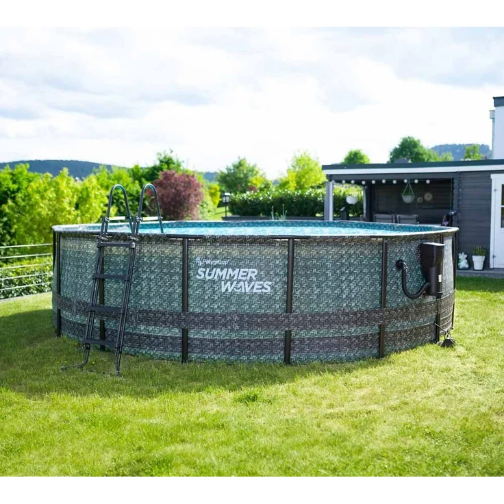 Summer Waves 'Elite' Frame Pool, Komplettset mit exklusivem Zubehör, Rattanoptik grau, Ø 488x122 cm – Bild 2