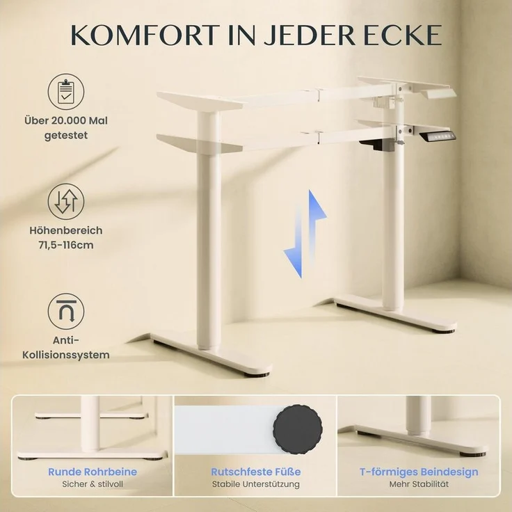 FLEXISPOT Schreibtisch Elektrisch höhenverstellbares Tischgestell, Schwarz/Weiß/Grau/Mousse (1-St, mit elegant abgerundeten Tischbeinen (runde Form), harmonisches Design, Anti-Kollisionsschutz, Max. Load: 80KG – Bild 3