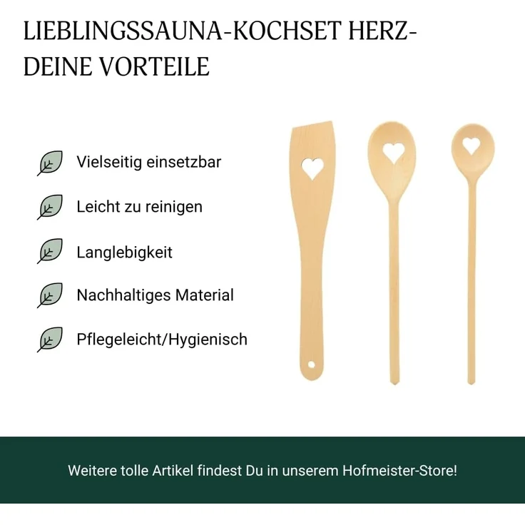 Hofmeister Kochlöffel 3tlg. Herz Buchenholz Rührlöffel Holzlöffel Pfannenwender – Bild 5
