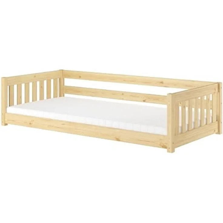 Niedriges Kinderbett Bodenbett 90x200 Kiefer massiv Zubehör wählbar V-60.28-09Rollrost und Matratze inkl.