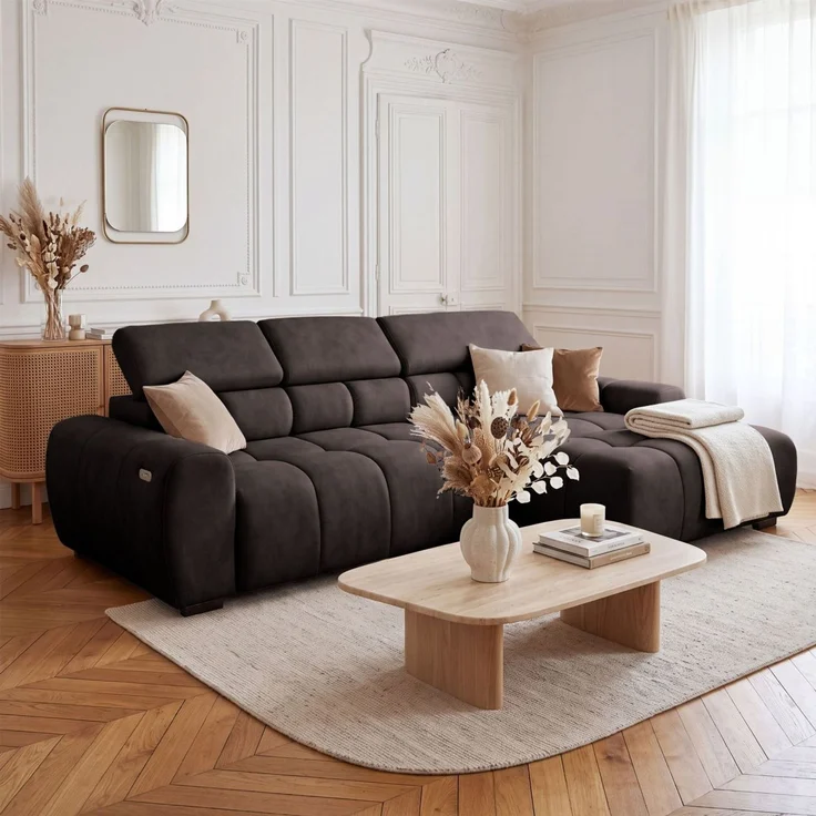 Ecksofa Schlafsofa VELUNIO RELAX in Stoff Salvador Dunkelbraun Ottomane Rechts – Bild 1