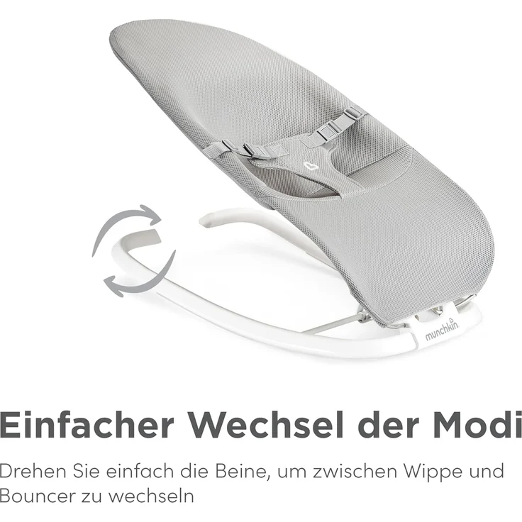 Munchkin 2-in-1 Spring Babywippe & Schaukel| Babyschaukel mit 3 Liegepositionen | Babywippe ab Geburt, flach zusammenklappbar | Baby Essentials | Grau – Bild 2