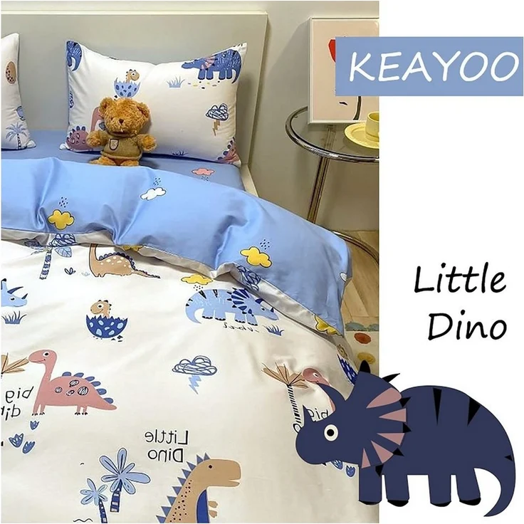 KEAYOO Kinderbettwäsche QWKL, Baumwolle, 2 teilig, 100% Baumwolle Kinderbettwäsche mit Dino – Bild 2