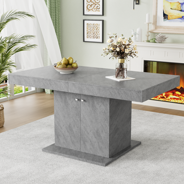 Ausziehbarer Esstisch 140/180x80x76 cm, Betonoptik Grau, mit Stauraum