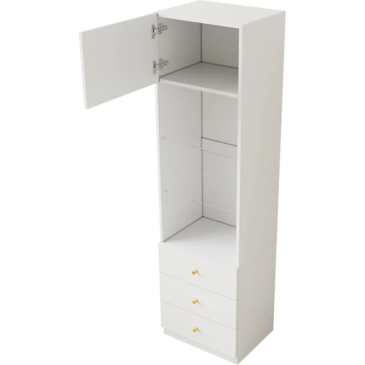 CHICFURN Kleiderschrank-Set 2-tlg. 80x200x50 cm und 50x180x40 cm – mit Kleiderstange und Schubladen Weiß – Bild 4