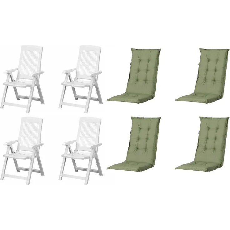 SET Tampa 4 x Klappsessel weiß, 4 x Auflage grün