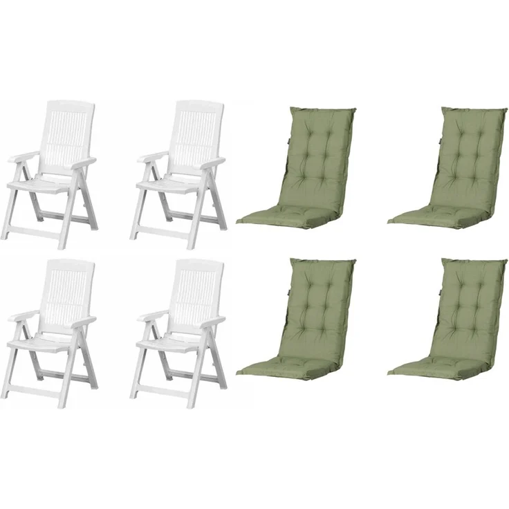 SET Tampa 4 x Klappsessel weiß, 4 x Auflage grün – Bild 1