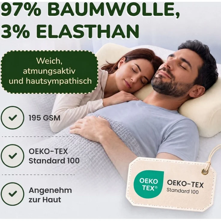leevitex® Kissenbezug für Gesundheitskissen & Nackenkissen, 30-45x50-70x10-15 cm, (2 Stück), Jersey-Stretch mit Rundumgummizug, 97% Baumwolle, 3% Elasthan – Bild 4