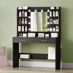 Schminktisch mit Spiegel, Schminktisch mit Ablageflächen und 2 Schubladen, für Schlafzimmer, Wohnzimmer, Verstellbare Helligkeit, 40 x 100 x 149 cm, Schwarz
