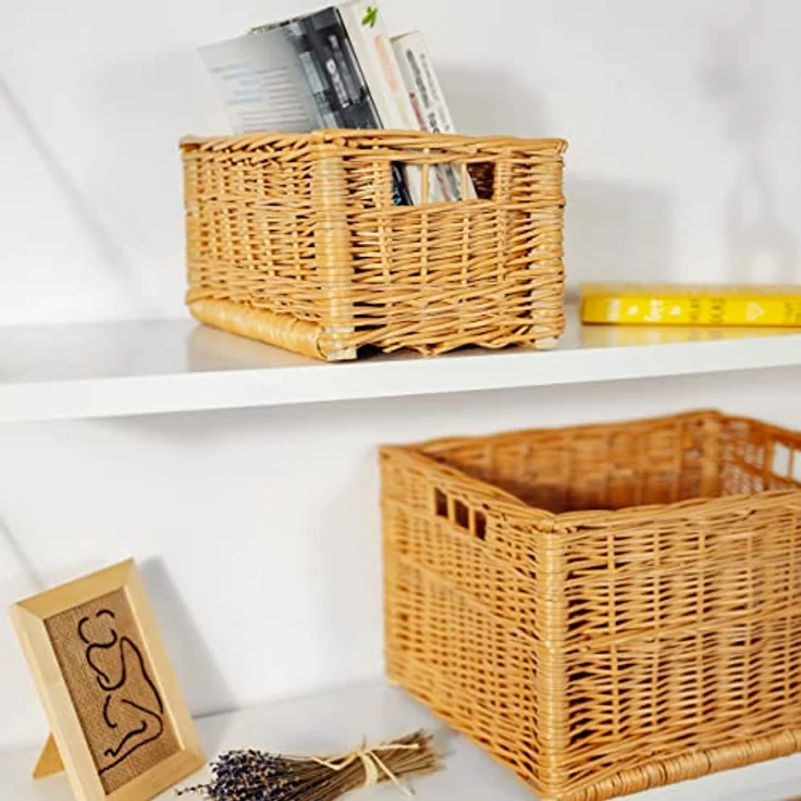 Creative Home Holzkiste Weidenkorb Aufbewahrungskorb, Handgeflochten, Haltbar (1 St), Korb Geflochten Naturkorb mit Griffen Aufbewahrung – Bild 3