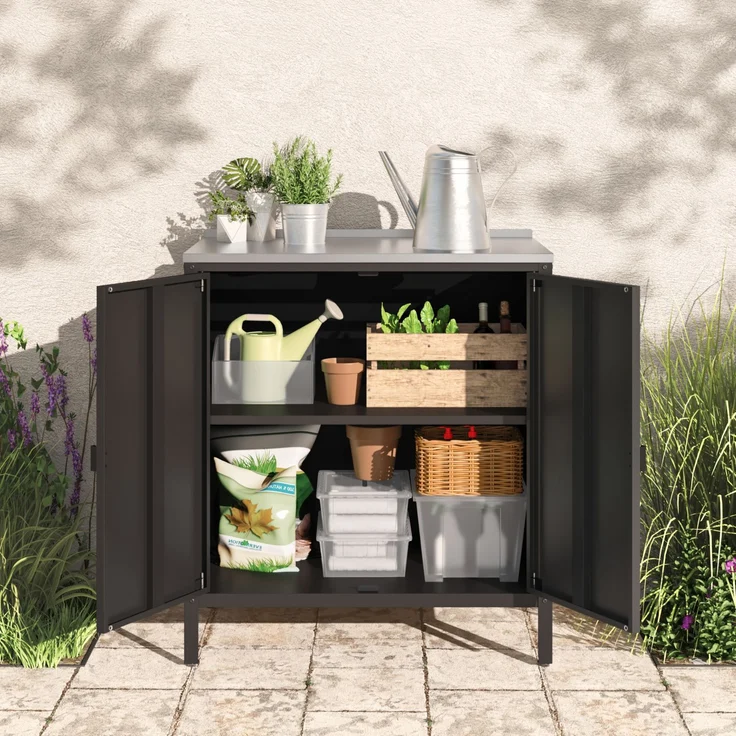 Outdoor Schrank Bolognano 92x80x50 cm Schwarz, matt [casa. pro] – Bild 5