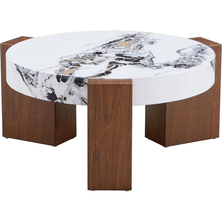 DESVIAE Couchtisch-Set 2-tlg. mit Sicherheitsglas Ø 61 cm, H 30 cm MDF in Nussbaum- und weißer Marmoroptik, 61 x 61 x 30 cm – Bild 8