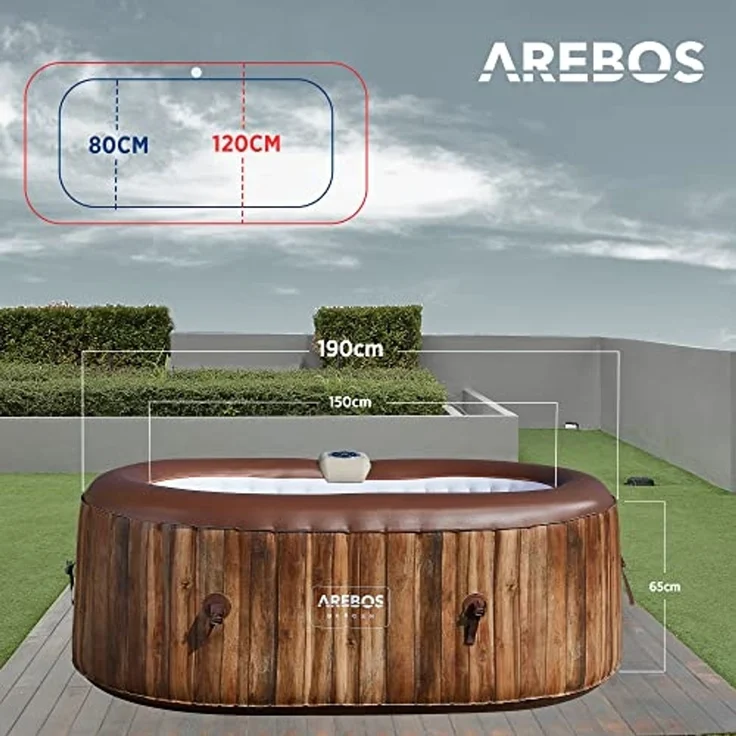 Arebos Whirlpool BERGEN aufblasbar für 2 Personen mit 90 Massagedüsen, (Komplett-Set, 190 x 120 cm), für Outdoor & Indoor – Bild 4