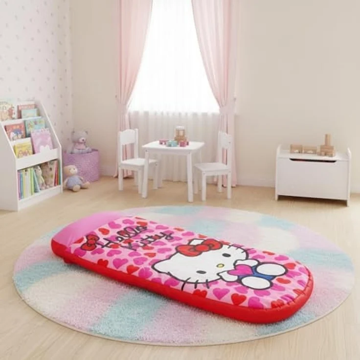 Character World Hello Kitty ReadyBed Kinder Aufblasbares Luftbett und Schlafsack mit Pumpe | Mädchen Reisematratze für Übernachtungen und Camping oder Zuhause – Bild 6