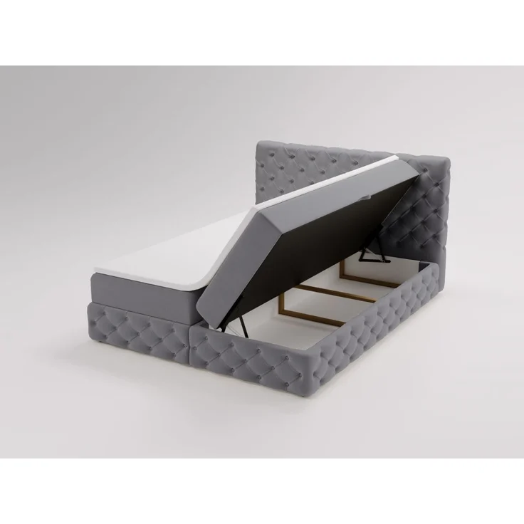 GRAINGOLD Canolo Doppelbett 140x200, Boxspringbett mit zwei Bettkästen, Glamour Stil, Velour-Stoff, Grau – Bild 5