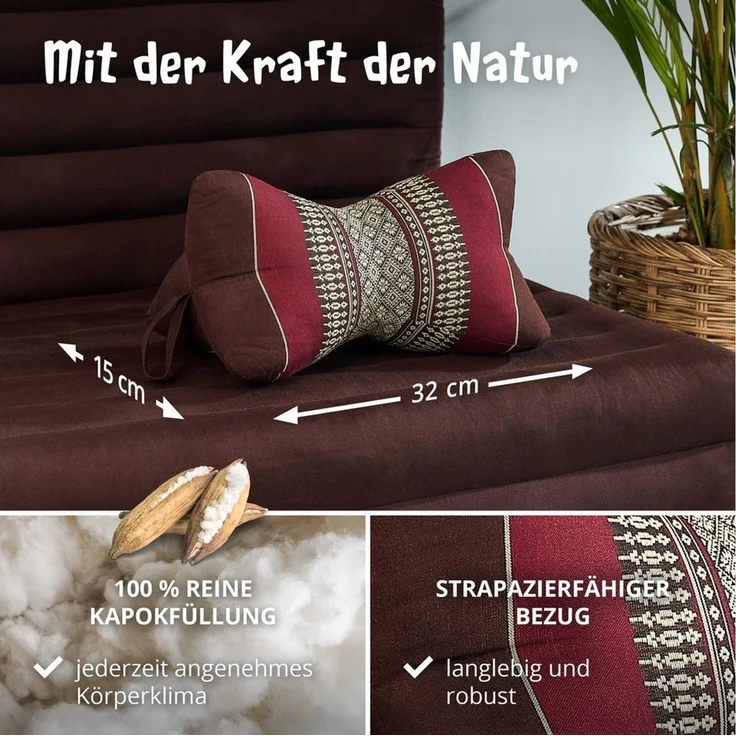 livasia Nackenstützkissen Knochenkissen, vegan und handgefertigt, Ø 15x32cm, Kapok – Bild 4