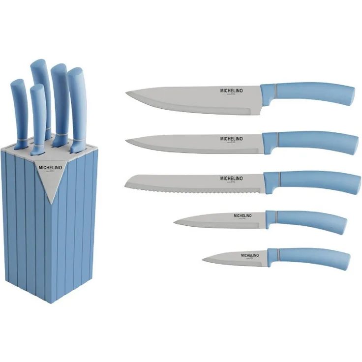 Michelino 6-tlg. Messerblock Serie Alythia Klingen Küchenmesser Kochmesser Messer Blau