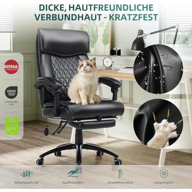 COLAMY Ergonomischer Chefsessel mit Fußstütze, gepolsterten Hochklapparmen und Kippverstellung für langes Arbeiten im Homeoffice, Schwarz – Bild 8