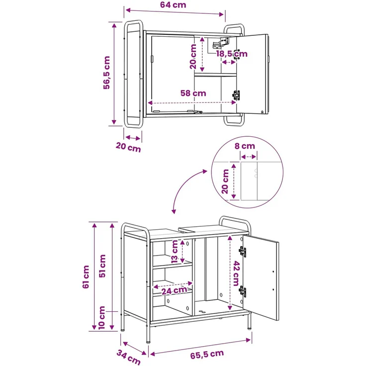 vidaXL Badezimmerschrank-Set 2 stk. Sonoma-Eiche 65,5 x 34 x 61 cm 3444484 – Bild 12