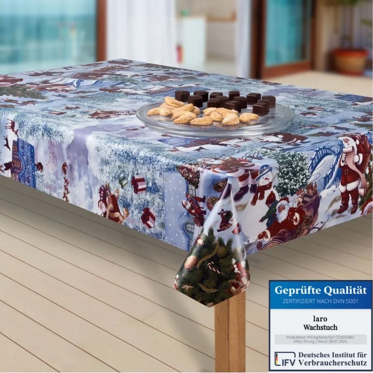laro Tischdecke Wachstuch-Tischdecken Abwaschbar Weihnachtsmann blau rechteckig – Bild 1