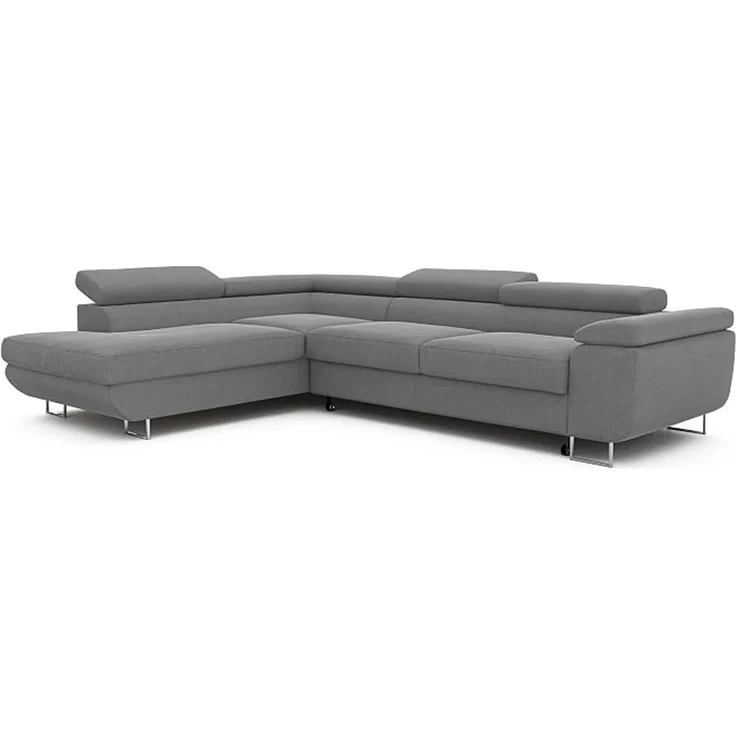 Idohome Ecksofa (Ausrichtung links), mit Bettkasten, Schlaffunktion und verstellbaren Kopfstützen, Dunkelgrau, 274x203 cm – Bild 1