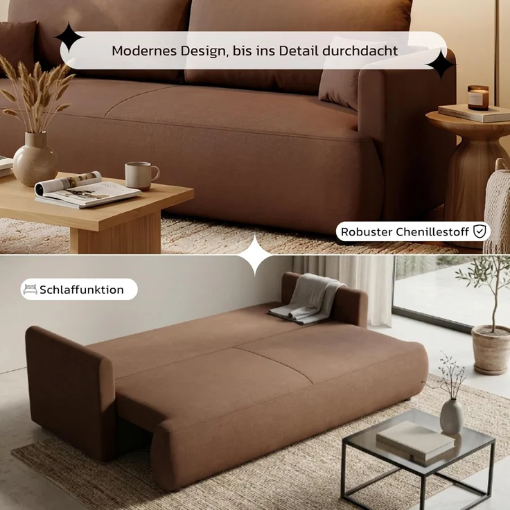 Selsey 'Ovo Mini' 3-Sitzer Schlafsofa mit Bettkasten, Kupfer, Chenille Easy Clean – Bild 9
