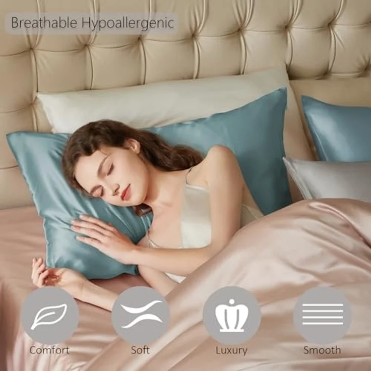 townssilk Beidseitig 100% 19mm Pure Maulbeerseide Kissenbezug für Haar und Haut Gesundheit, 1 Stück 50x50 cm Größe Kissenbezug mit verstecktem Reißverschluss 600 Fadenzahl Aquagreen – Bild 3
