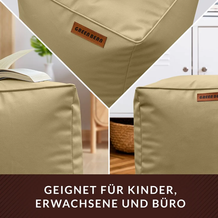 Green Bean® Sitzhocker aus Kunstleder - Pouf mit EPS Perlen Füllung - 40 x 40 cm - perfekte Ergänzung zum Sitzsack - helles Kamel – Bild 3
