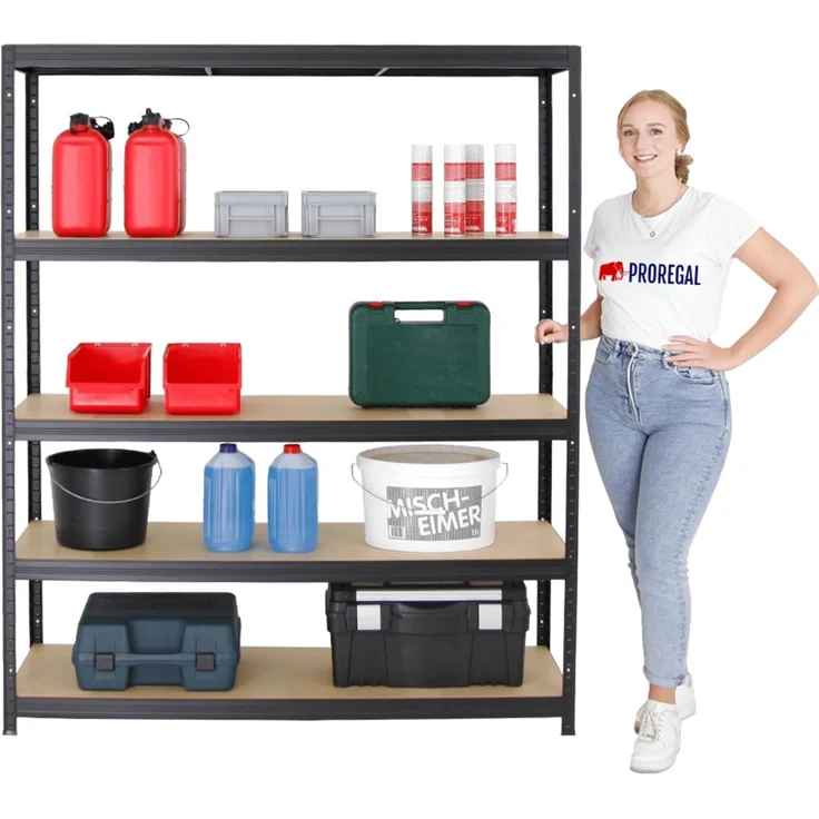 PROREGAL Mega Deal 3er-Set Schwerlastregale Giant Elephant 180 x 150 x 45 cm mit 5 Ebenen Fachlast 200kg Schwarz, Kellerregal, Steckregal, Garagenregal, Lagerregal – Bild 6