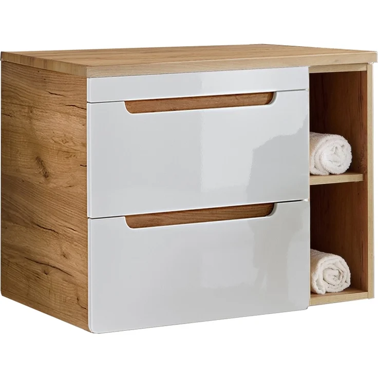 Waschtisch-Unterschrank 81 cm LUTON-56, Hochglanz weiß mit Wotan Eiche Nb, B/H/T ca. 81/61,5/46 cm – Bild 10