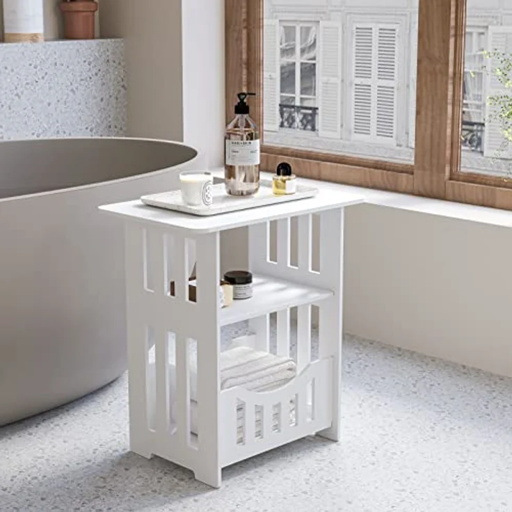 Dripex Beistelltisch, Nachttisch 3 Ebenen, 46 x 30 x 50 cm, Kaffeetisch, Couchtisch, Sofatisch, für Schlafzimmer, Wohnzimmer, Weiß – Bild 8