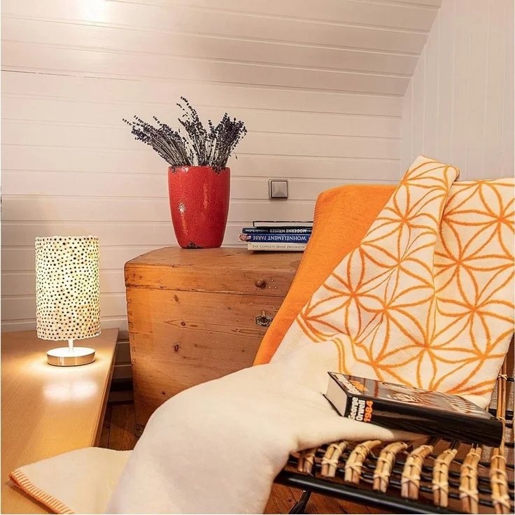 Wolldecke J2BO Kuscheldecke Baumwolle, Blume des Lebens Orange-Ecru, 150x200cm, Glart – Bild 4