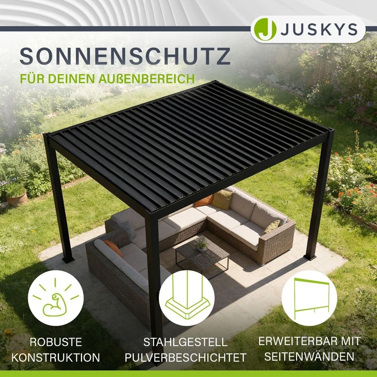 Juskys Lamellendach Tahiti 3x4 m inkl. Seitenwand 3 m in Anthrazit - Terrassenüberdachung stabil & wetterfest - Überdachung für Garten & Terrasse – Bild 2