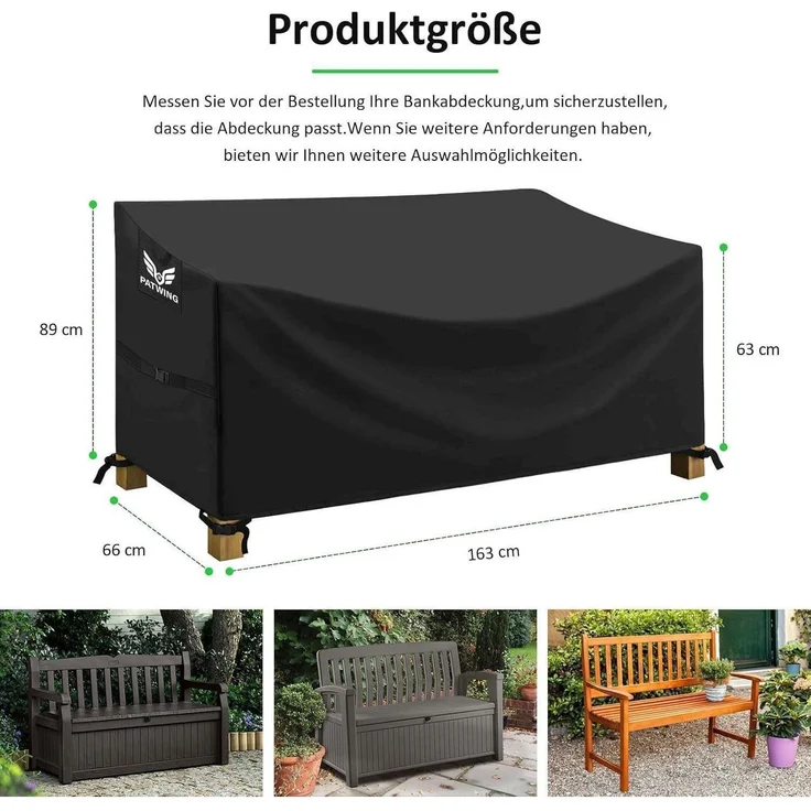 Gartenbank Schutzhülle 600D Oxford Wasserdicht Winddicht UV 163x66x63/89cm – Bild 3