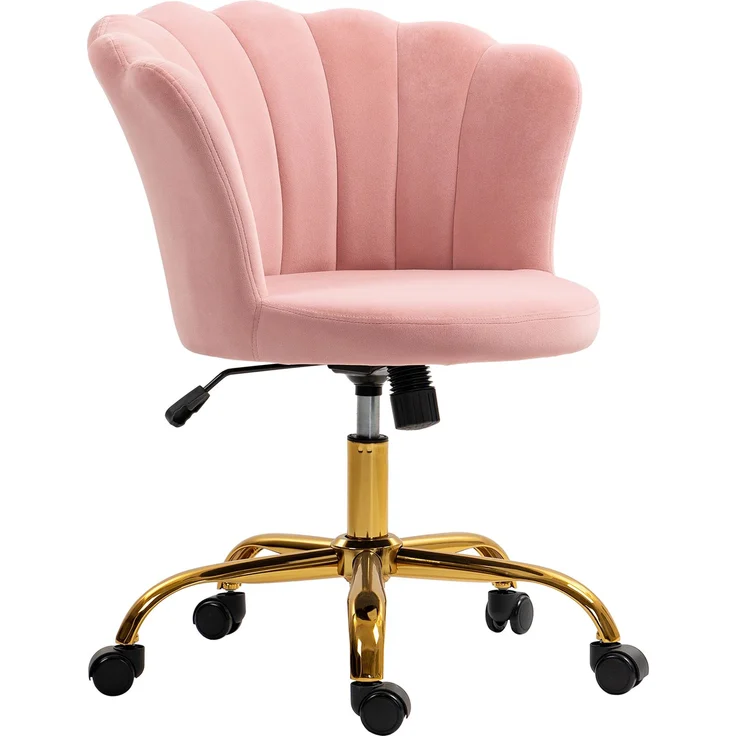 MELAYR, Bürostuhl aus Samt, Schminkstuhl mit blütenförmiger Rückenlehne, Höhenverstellbar, 69 x 64 x 80–90 cm, Rosa – Bild 2