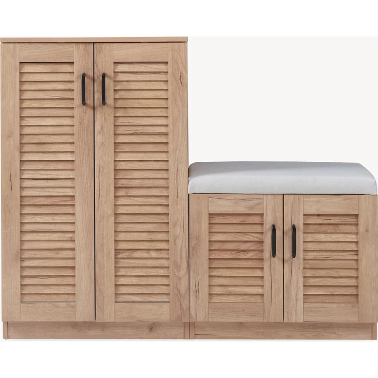 Schuhschrank Løten mit Sitzbank 120 x 36 x 97 cm Eicheoptik [en. casa] – Bild 4