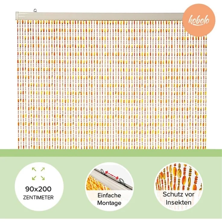 Kobolo Türvorhang Dekovorhang ORANGE Kunststoff orange und gelb (1 St), Ösen – Bild 2