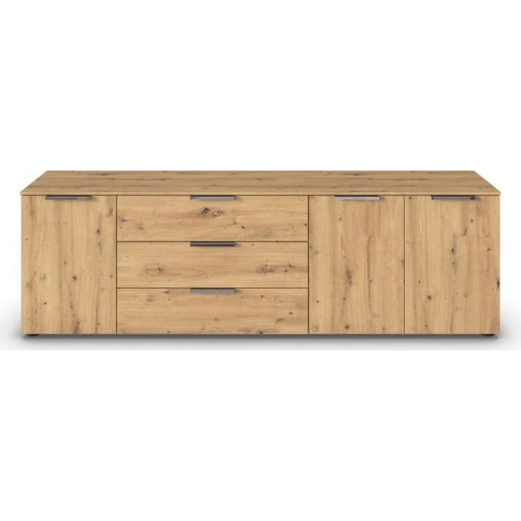 Rauch Möbel Flipp, Sideboard, TV-Schrank, Kommode mit Stauraum, Eiche Artisan, 3-türig, 3 Schubkästen, Griffe chrom, 199 x 61 x 42 cm – Bild 4