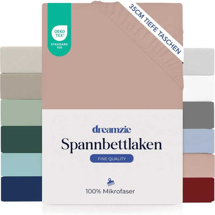 Dreamzie Spannbettlaken 90x200 cm - 35 cm Tiefe Tasche - 100% Mikrofaser Bettlaken - Hell-Pink, Schadstoffgeprüft(Oeko TEX), Bettlaken mit Gummizug – Bild 1