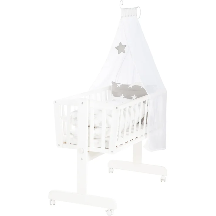 roba Komplettwiegenset - inkl. Kinderbettausstattung 'Little Stars' & Bremsrollensatz - Weiß – Bild 1