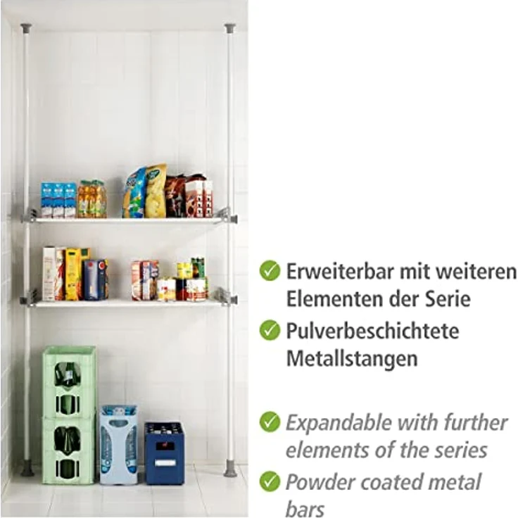 WENKO Teleskopregal Modell Herkules Twin, Set, 2 Trägerstangen, 2 verstellbare Ablagen, ideal für Bad & Abstellkammer – Bild 6
