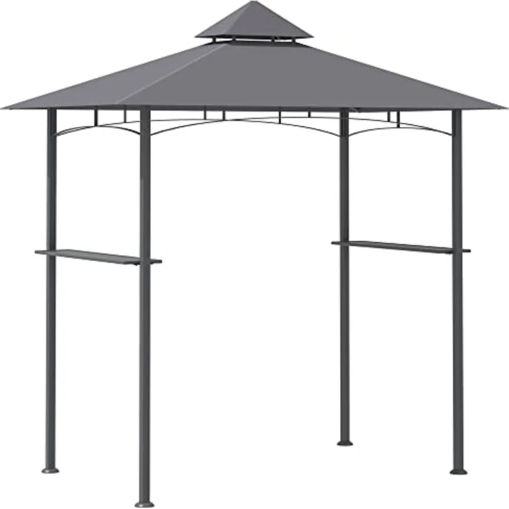 Outsunny Grillpavillon, Flammhemmendes Doppeldach Gartenzelt mit 2 Ablagen, Grau, 245 x 148 x 252 cm
