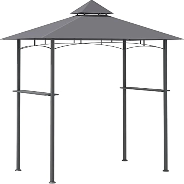 Outsunny Grillpavillon, Flammhemmendes Doppeldach Gartenzelt mit 2 Ablagen, Grau, 245 x 148 x 252 cm – Bild 1