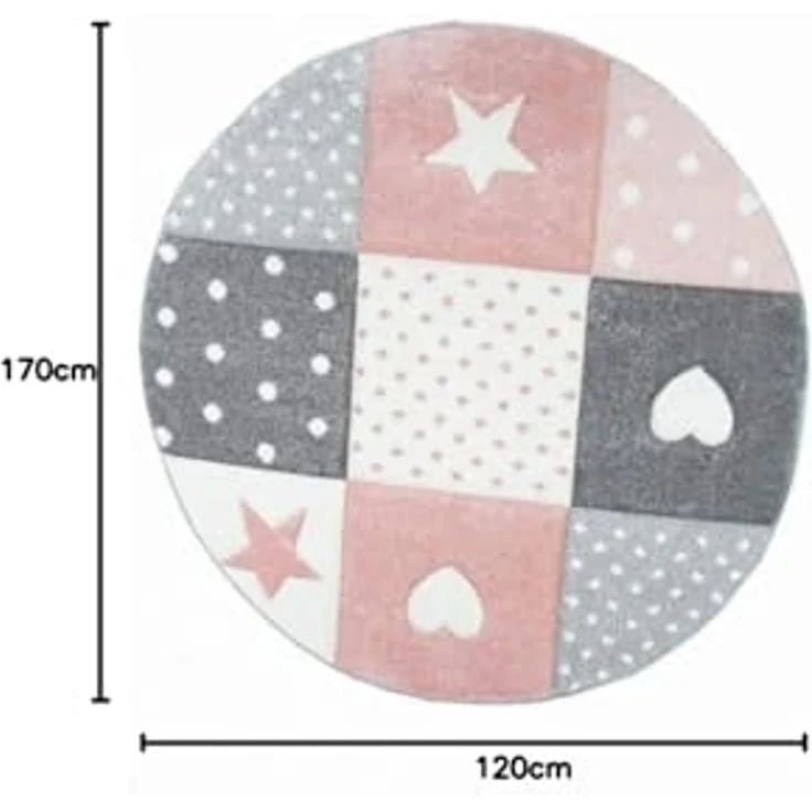 CARPETIA Kinderteppich Spielteppich Babyteppich Mädchen mit Herz Stern rosa Creme grau (120x170 cm) – Bild 2