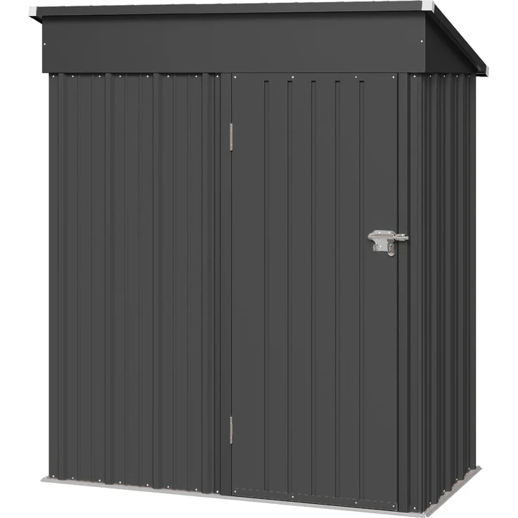 Aoxun Gerätehaus aus Metall, Maße 150x91x185cm, inklusive Bodenrahmen, Pultdach mit Belüftungslöchern, Tür mit Schloss, für Garten und Hof, Schwarz – Bild 9