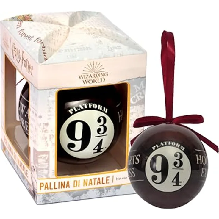 Ciao - Harry Potter Dekokugel Schiene 9 3/4 (Ø7,5cm) Original Wizarding World mit Stoffband für Weihnachtsbaum in Geschenkbox