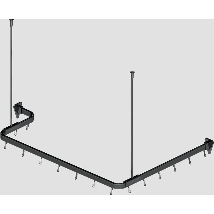 Euroshowers GmbH Duschvorhangstange Flexibel Schwarz 300 cm, 1-läufig, Wand, Decke, Schrauben, Aluminium, Kann von Hand gebogen werden – Bild 1