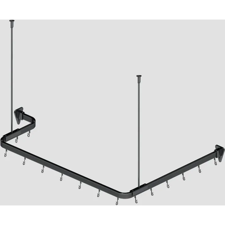 Euroshowers GmbH Duschvorhangstange Flexibel Schwarz 300 cm, 1-läufig, Wand, Decke, Schrauben, Aluminium, Kann von Hand gebogen werden